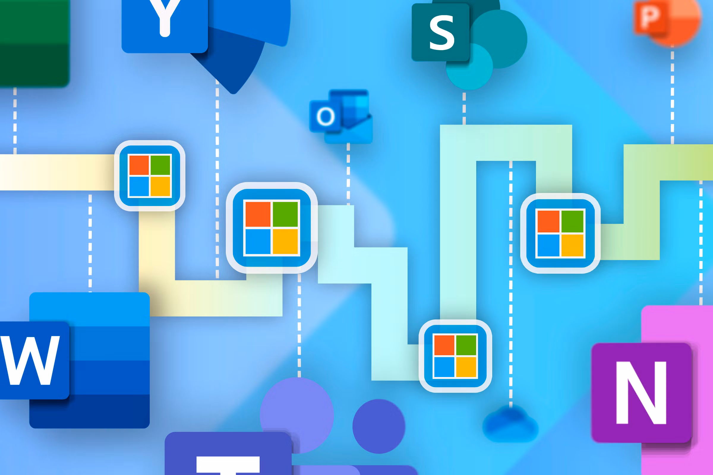 illustration of an infographic with milestones of microsoft office