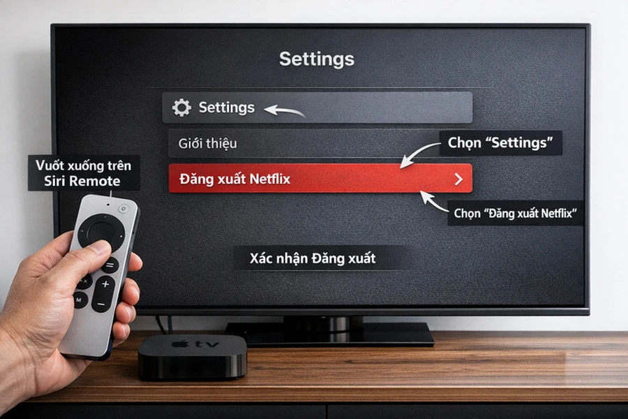 đăng xuất netflix trên apple tv
