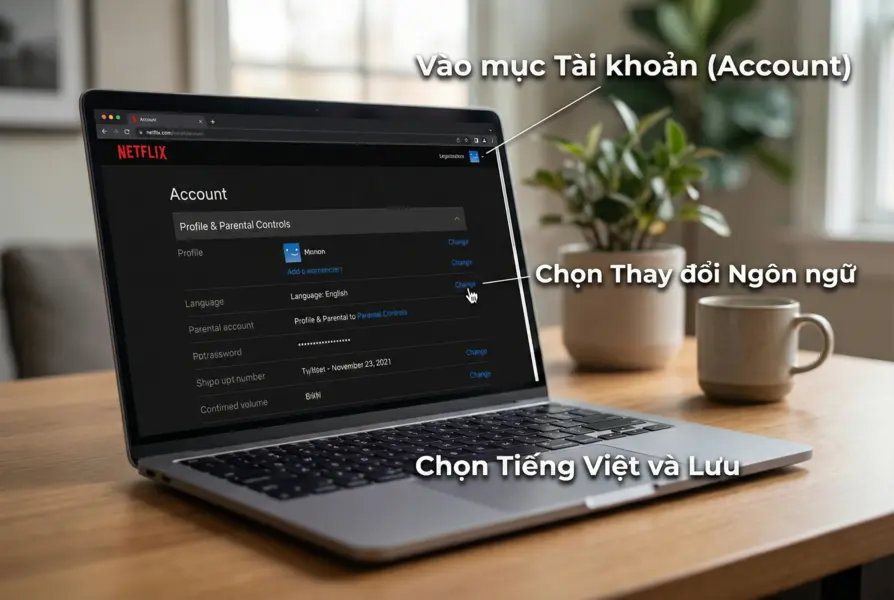đổi ngôn ngữ netflix trên laptop